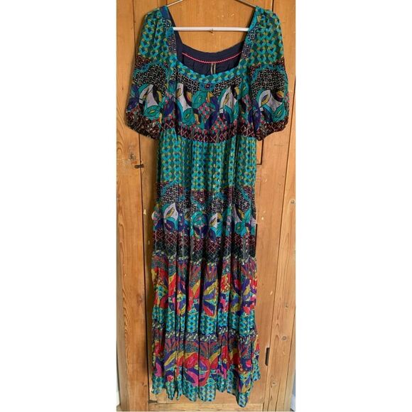 Anthropologie Abstract blue/green metallic maxi dress NWT - Picture 4 of 14